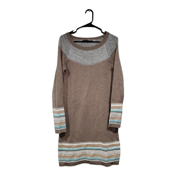Athleta Fair Isle Sweater Dress Cashmere Blend Scoop Neck Long Sleeve Ta… - Picture 1 of 12